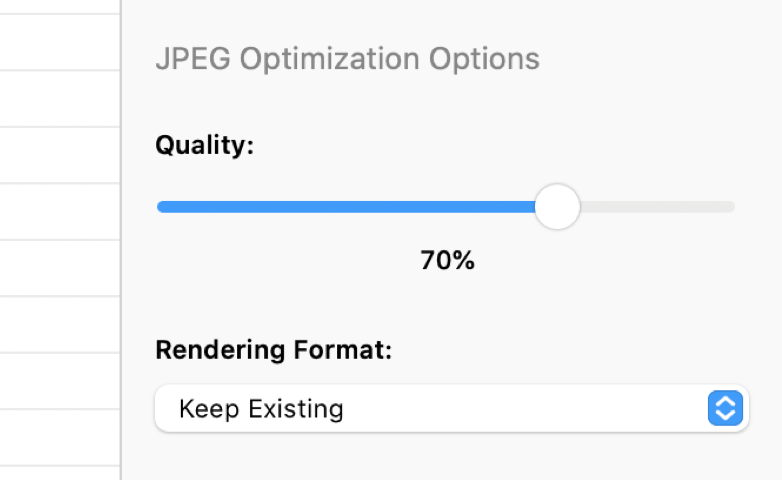a screenshot of the JPEG Optimization Options in the CodeKit Window