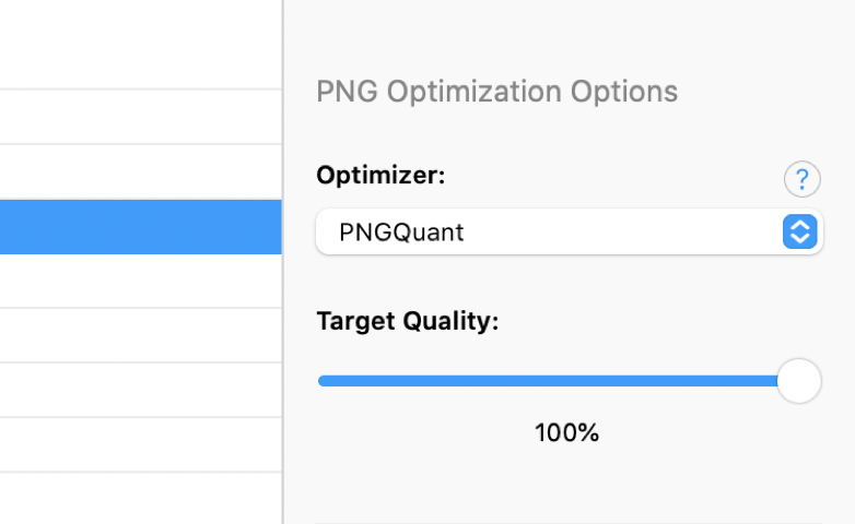 a screenshot of the PNG Optimization Options in the CodeKit Window
